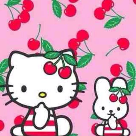 Can't forget the kitty! Hello Kitty Cherries, Bunny Hello Kitty, Hello Kitty Cherry, Cherry Red Hair, Princess Kitty, Hello Kitty Tattoos, Cherry Baby, Hello Kitty Images, Anime Mobile