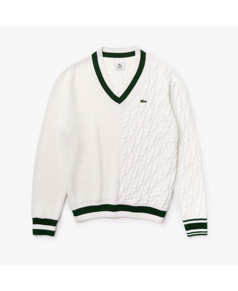 e6384711491713d29bc63fc5eeb5ba4fdesc40108425ri Ivy League Style, Straight Cut Jeans, Lacoste Men, Mode Inspo, Sweaters Online, White Sweaters, Stripe Sweater, Vneck Sweater, Sweater Outfits