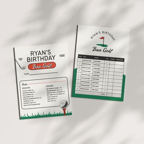 Golf Bar Crawl, Pub Golf Scorecard, Golf Score Card, Scorecard Template, Bar Golf, Bachelorette Drinking Games, Pub Golf, Golf Bar, Golf Scorecard