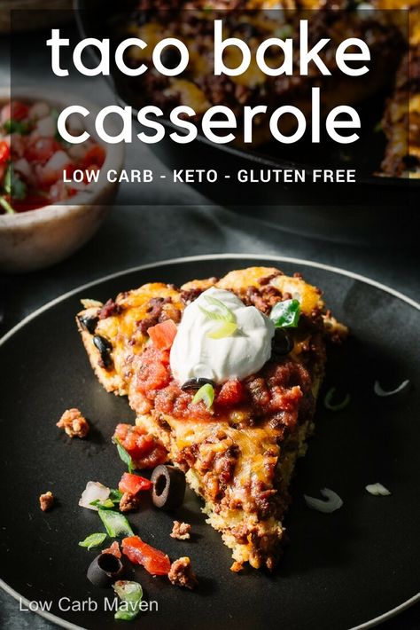 Easy keto tamale pie with ground beef & gluten-free cornbread is a great low carb Mexican casserole recipe. It's a family friendly favorite. via @lowcarbmaven Easy Taco Bake Casserole, Taco Bake Casserole, Easy Mexican Cornbread, Easy Taco Bake, Mexican Cornbread Casserole, Casserole With Ground Beef, Mexican Cornbread, Gluten Free Cornbread, Taco Pie