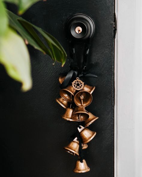 Add a protective charm to your door knobs with our Witch Bells! Each piece is handmade with ribbon and velvet with 13 bronze bells. Bells have been used in rituals and magical practices for centuries. These Witch Bells may be used to banish evil spirits and negative energies as well as summoning your ancestors and whichever nature spirits you choose to welcome into your home. Hang bells on your doorknob for protection and jingle them around your altar space for easy cleansing. You may also ring Front Door Protection Hanging, Protection For New Home, Witch Door Bells, Witch House Protection, Witch Home Protection, Witch’s Bells, Witches Bells On Door, Witches Bells Diy, Witch Bells On Door Diy