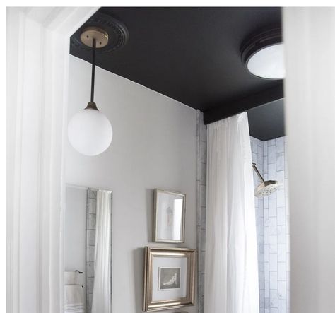 Tricorn Black Ceiling Dark Grey Ceiling Bathroom, Black Ceiling White Walls Bathroom, Tricorn Black Ceiling, Black Ceiling Bathroom, Black Ceiling White Walls, Tricorn Black, Ceiling Bathroom, Room Wishlist, Grey Ceiling