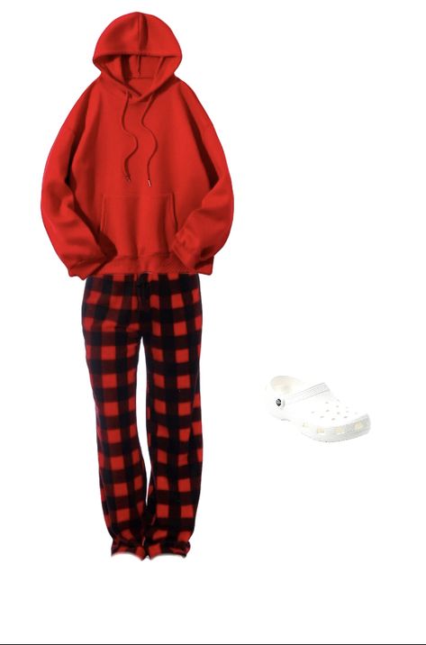 Red Pajama Pants Outfit Aesthetic, Lazy Christmas Outfits, Cute Pajamas Outfits For School Pjs, Red Comfy Outfit, Cute Relaxed Outfits, Pajama Pants Outfit For School, Pjs Outfits For School, Pajama Outfits For School, Sleepover Fits