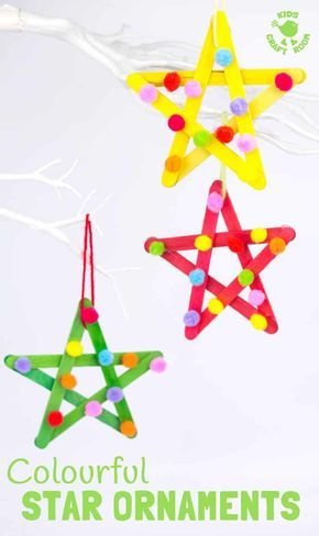 Popsicle Stick Stars, Stick Stars, Kids Christmas Crafts, Kids Craft Room, Star Ornaments, Christmas Crafts For Kids To Make, Kids Christmas Ornaments, Stick Crafts, Popsicle Stick Crafts