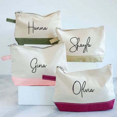 Affordable Bridesmaids Gift Ideas for $30 or Less! | Gifts for Bridesmaids Yacht Uniform, Bridesmaid Makeup Bag Gift, Personalized Makeup Bag, Personalized Pouch, Personalized Bags, Personalized Cosmetic Bags, Sac Diy, Make Up Bags, Personalized Makeup Bags