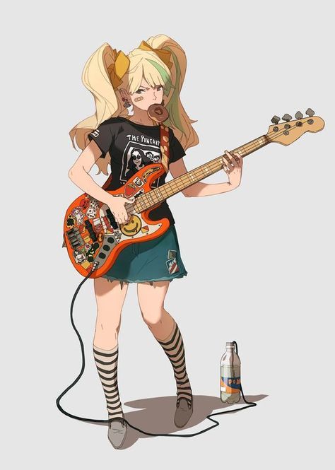 Rock Girl, Guitar Art, 영감을 주는 캐릭터, Art Poses, Rock Roll, Drawing Poses, Cartoon Art Styles, Art Reference Photos, Art Reference Poses