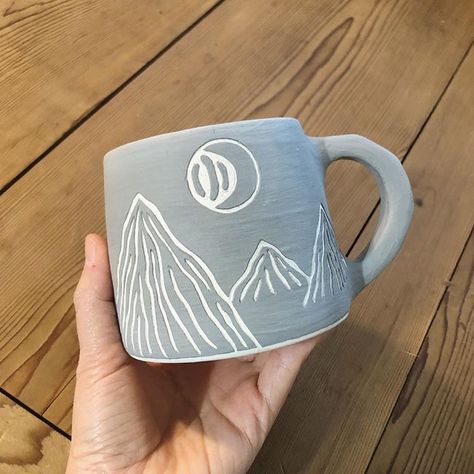 Mountains Beautiful, Sgraffito Technique, Painted Mugs, Ceramic Bisque, Pottery Crafts, Mug Art, Pottery Classes, Pottery Ceramics, Ceramics Projects