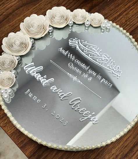 Free Shipping US or Canada! Nikah Mirror, Nikkah Mirror, Nikkah Tray, Outdoor Engagement Party, Engagement Details, Wedding Booklet, Nikah Decor, Wedding Gift Hampers, Bride Quotes