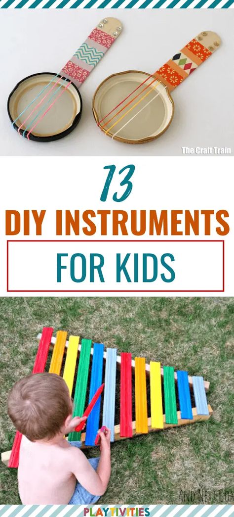 diy instruments Instrument Making For Preschool, Stem Musical Instruments For Kids, Preschool Drum Craft, Create Your Own Musical Instrument, Diy Musical Instruments For Preschoolers, Wooden Instruments Diy, Pvc Instruments Diy, Craft Musical Instruments For Kids, Kids Musical Instruments Diy