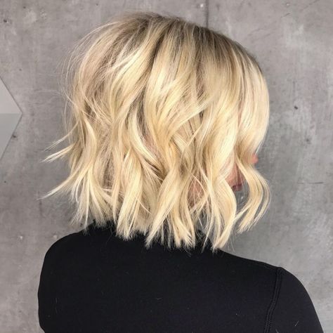 Medium Blonde Bob With Textured Layers Blonde Choppy Bob, Medium Blonde Bob, Long Choppy Bobs, Butter Blonde, Scrunched Hair, Choppy Bob Haircuts, Textured Haircut, Shaggy Bob, Wavy Bob Hairstyles