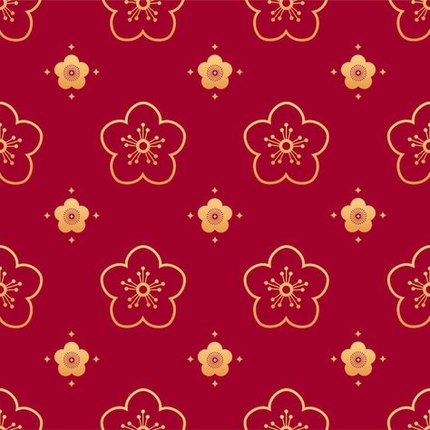 Gold Flower Pattern, Chinese Gold, Flower Seamless Pattern, Sakura Flower, Seamless Pattern Vector, Pattern Vector, Gold Flowers, Seamless Pattern, Premium Vector