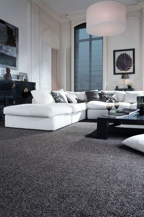 Grey Carpet Living Room, Black And White Living Room Decor, Carpet Diy, Black Living Room Decor, White Living Room Decor, Dark Carpet, Black And White Living Room, Living Room Decor Gray, Black Living Room