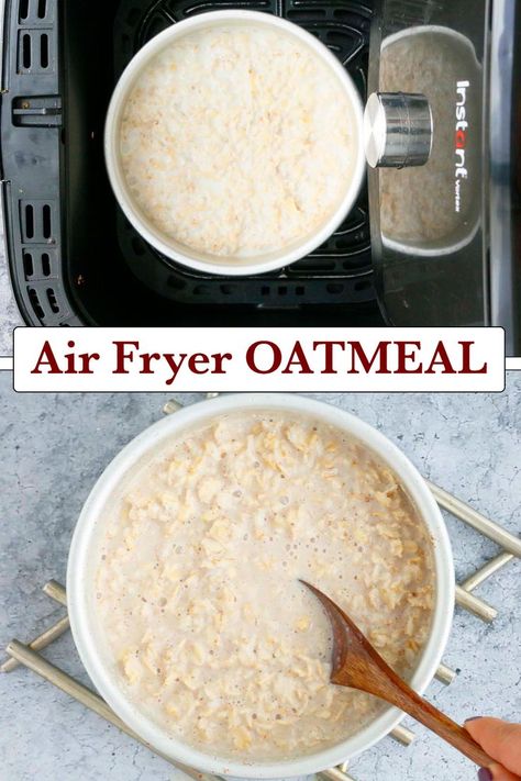 Creamy Air Fryer Oatmeal with rolled oats is the most easiest, fool proof, hands free method to make oatmeal | air fryer oatmeal recipes Oatmeal Air Fryer, Air Fryer Oatmeal, Oatmeal How To Make, Make Oatmeal, Healthy Oatmeal Recipes, Cooking Oatmeal, Breakfast Oatmeal Recipes, Sweet Potato Waffles, Easy Oatmeal