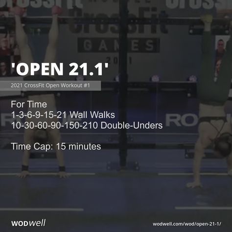 The 1st workout of the 2021 CrossFit Games Open! Score will be the total time it takes to complete the workout or the total number of repetitions completed before the 15-minute time cap. Scaling Options Foundations For Time 1-3-6-9-15-21 x 5-foot Bear Crawls 10-30-60-90-150-210 Jumping Jacks Equipment Free For Time 1-3-6-9-15-21 Wall Walks 10-30-60-90-150-210 Lateral Jumps Crossfit Open Workouts, Crossfit At Home, Bear Crawl, Wod Workout, Competition Games, Double Unders, Crossfit Games, Popular Workouts, Crossfit Workouts