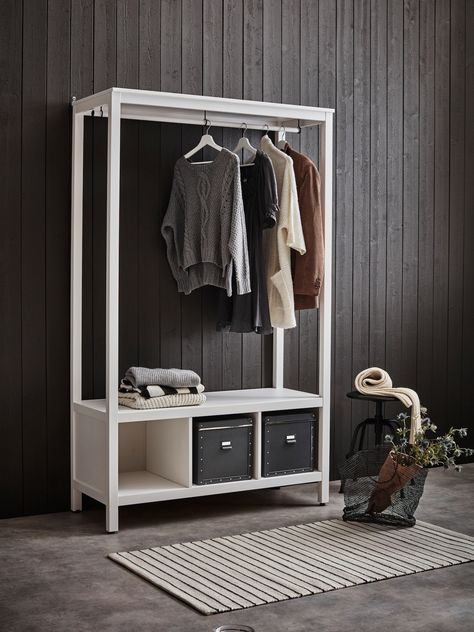 Ikea Open Wardrobe, Ikea Ideas, Open Wardrobe, Ikea Hemnes, Clothes Rail, Storage Boxes With Lids, Scandinavian Interior, Boho Bedroom, Open Concept