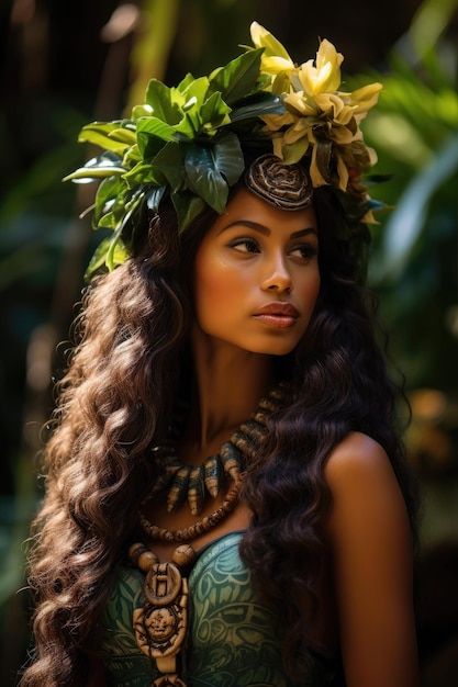 Polynesian Hairstyles, Hawaiian Portrait, Polynesian Hair, Polynesian Outfits, Hawaiian Model, Samoan Women, Polynesian Women, Etnic Style, Tahitian Costumes