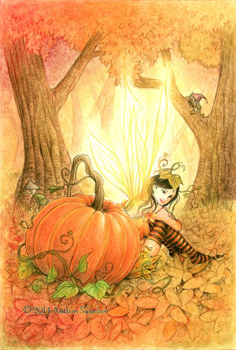 Fairy and pumpkin by llamadorada Amy Brown Fairies, Fairy Paintings, Fairy Statues, Magical Land, Fairies Elves, 31 Days Of Halloween, Fairy Book, Personal Organizer, Beautiful Fairies