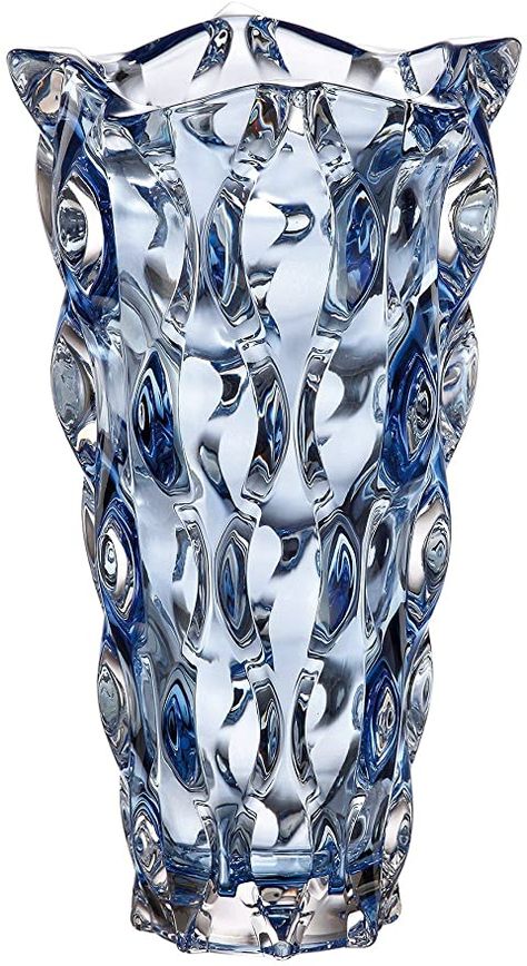 Czech Bohemian Crystal Glass Vase 12''-Height Blue Decorative Gift Elegant ''Samba'' Design Gorgeous Centerpiece Flower Vase Classic Crystal Glass White Hair Accessory, Modern Glass Vases, Grey Vases, Glass Flower Vase, Bohemia Crystal, Gorgeous Centerpieces, Crystal Home Decor, Crystal Hair Accessories, Glass Flower Vases