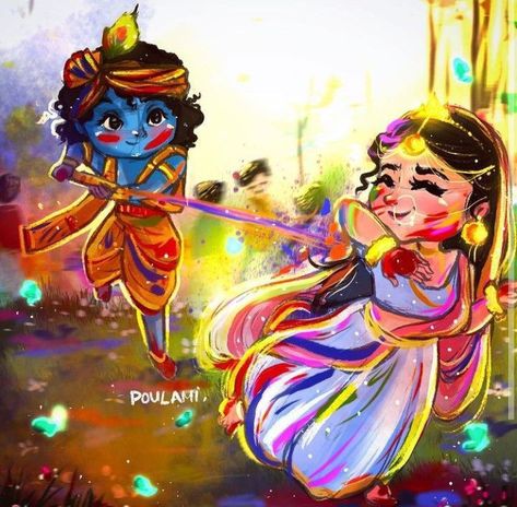 Radha Krishna Holi Pic, Holi Painting, Holi Drawing, Cartoons Krishna, Krishna Holi, Radha Krishna Holi, Holi Images, Krishna Drawing, Radha Painting