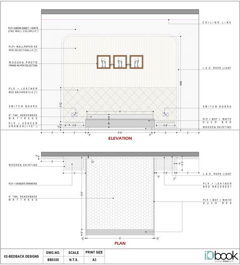 Bedback Design, Furniture Details Drawing, L E D Lights, Bed Back Design, Ideal Bedroom, Interior Design Layout, Elevation Drawing, Glowing Effect, Wall Panel Design