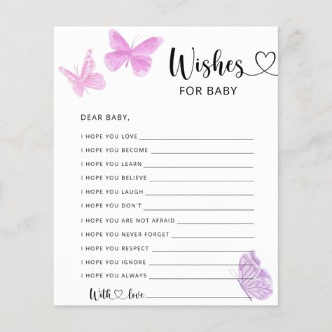 Butterfly - Party game | wishes for baby Purple Butterfly Baby Shower Games, Pink And Purple Baby Shower Ideas, Purple Baby Shower Theme, Butterfly Kisses And Baby Wishes, Lilac Baby Shower, Butterfly Baby Shower Decorations, Purple Baby Shower, Pink Baby Shower Decorations, Lavender Baby Showers