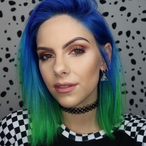 Electric Blue and Lime Green hair Blue Hair With Green Tips, Short Blue Green Hair, Lime Green And Blue Hair, Blue And Neon Green Hair, Blue And Green Hair Split, Blue To Green Ombre Hair, Green To Blue Hair, Blue And Green Hair Ombre, Green Hair Tips