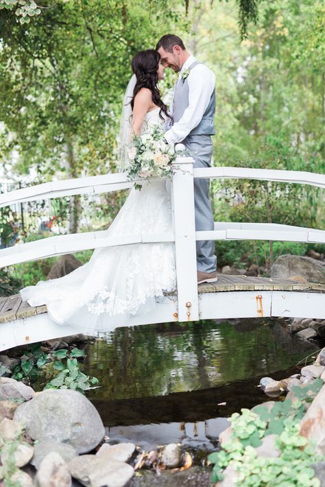 Wedding couple, on the bridge over the Koi Pond. Camron & Meghann Erickson's gorgeous early autumn wedding at Lithia Springs Resort, September 2015 Photo Ideas Couples, Inside Wedding, Pond Bridge, Pond Wedding, Wedding Photo Ideas, Wedding Inside, Spring Resort, Wedding Photos Poses, Early Autumn