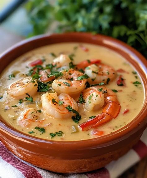 Creamy Spicy Jalapeño Shrimp Soup - cookefast.com Chicken And Shrimp Soup Recipes, Creamy Spicy Shrimp Soup, Shrimp Mexican Soup, Spicy Shrimp Soup Mexican, Asian Shrimp Soup, Seven Seas Soup Mexican, Shrimp Potato Soup, Soup With Shrimp Recipe, Shrimp Jalapeno Recipes