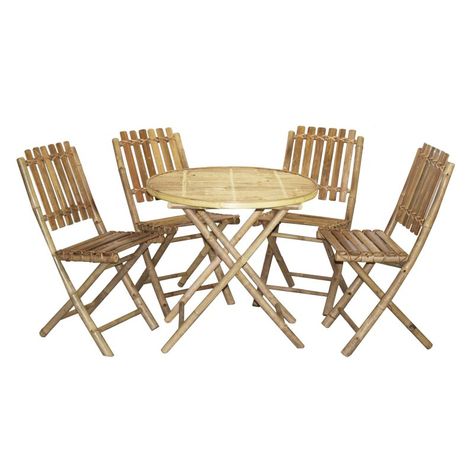 Outdoor Bamboo54 Wood 5 Piece Round Patio Dining Set Round Patio Dining Set, Micro Studio, Bamboo Chairs, Bamboo Diy, Round Patio, Chairs Outdoor, Metal Table Top, Furniture Polish, 7 Piece Dining Set