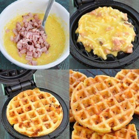 Protein Shake And Chaffle Recipe Ideas | These Ham and Cheese Chaffles require just 5 ingredients and are about 1 net carb each Cheese Chaffles, Low Carb Sandwiches, Low Carb Waffles, Cheese Waffles, Bread Substitute, Free Keto Meal Plan, Low Carb Easy, Low Carb Flour, Sandwich Fillings