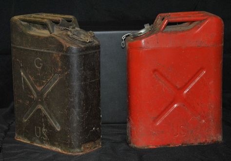 tem # 16 -- Pair of Vintage World War II era Jeep gasoline canisters a.k.a. "Jerry Cans". Please refer to pictures for condition. Gasoline Aesthetic, Toby Hawthorne, Outlast Trials, Brass Fireplace Screen, Town Aesthetic, Acoustic Wave, Chrome Lamp, Wrought Iron Chandeliers, Fantasy Concept