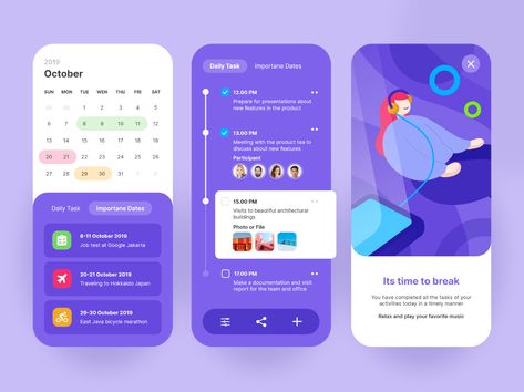 UI Design for Calendar Task Manager by Habib Al-Hakim Mobile Application Ui, Application Ui Design, Task Management App, To Do App, App Design Layout, Ux App Design, Mobile Ui Patterns, Task Manager, To Do Planner