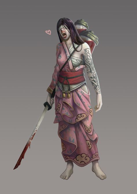 Asian Vampire, Bastien Limelette on ArtStation at https://www.artstation.com/artwork/G9bQ3 Vampire Samurai, Asian Vampire, Japanese Vampire, Vampire Deviantart, Asian Vampire Art, Lady Vampire Art, Fashion Vampire, Vampire Character, Character Inspo