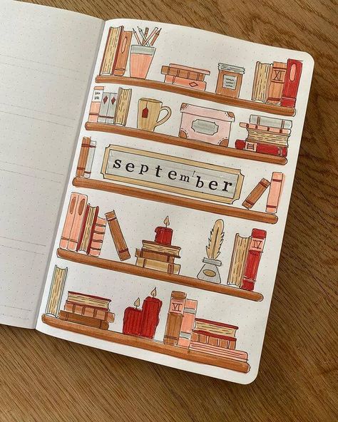 September Scrapbook Ideas, September Journal Cover, September Bujo Cover, September Sketch, September Bullet Journal Cover, September Bujo, Reading Journal Ideas, September Bullet Journal, Bujo Cover