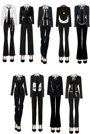 Lollialand on ShopLook | The easiest way to find the perfect outfit Suit Performance Outfit, Kpop Suit Outfit, Kpop Suit Stage Outfit, Kpop Award Show Outfits, Boss Clothes, New Era Outfit, Gg Outfits, Full Black Outfit, Black Coat Outfit