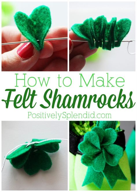 How to Make Felt Shamrocks - So cute and easy! The perfect way to stay pinch-free! Felt Shamrocks, Fete Saint Patrick, St Patricks Crafts, Baby Mobil, St Patrick's Day Decorations, Saint Patties, St Patrick's Day Crafts, Daycare Crafts, St Paddys Day