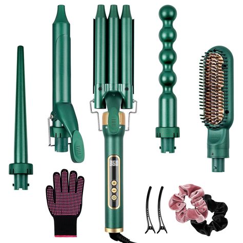 PRICES MAY VARY. 🎀【5 IN 1 CURLING IRON SET】: yinhua Curling iron wand set contains 4 different sizes of curling iron barrels and 1 hair straightening brush. They are 1*0.98 inch cylinder barrel, 1*0.98 inch spiral barrel, 1*0.75 inch 3 barrels, 1*0.35-0.75 inch tapered barrel, and 1*0.75 inch straight hairbrush. Having them can satisfy all your hairstyle imaginations. 💙【QUALITY MATERIAL HEATING】: The hair wand curling iron adopts professional tourmaline ceramic coating and PTC heating technolo Curly Iron, Wand Curling Iron, Hair Wand, Preppy Hairstyles, Curling Wand Set, Wand Hairstyles, Hair Color Underneath, Curling Iron Hairstyles, Heat Resistant Gloves