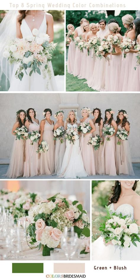 Top 8 Spring Wedding Color Palettes for 2019 -No.8 Green and Blush #colsbm #bridesmaids #weddings #weddingideas #springweddings b496 Nikkah Decor, Green Spring Wedding, Spring Wedding Color Palette, Blush Wedding Colors, Wedding Color Palettes, Pink Wedding Colors, Wedding Color Trends, Spring Wedding Colors, Summer Wedding Colors