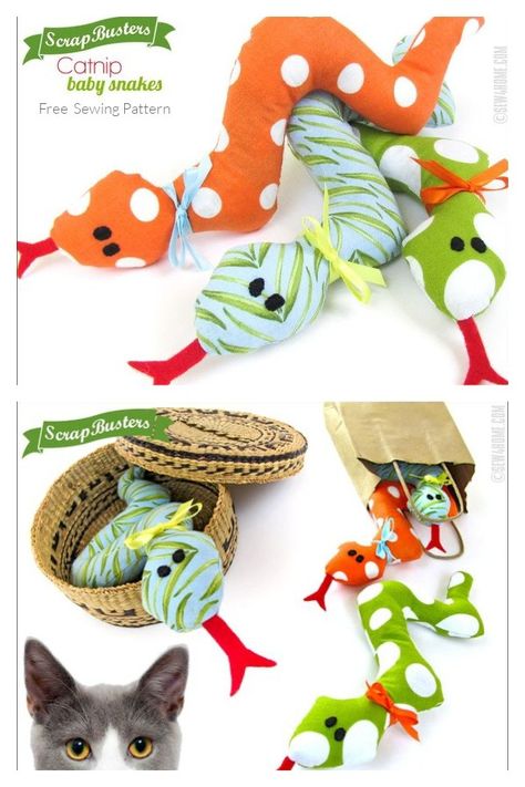 Baby Snakes Catnip Cat Toys Free Sewing Pattern Diy Jouet Pour Chat, Baby Snakes, Catnip Cat Toy, Homemade Cat, Fabric Sewing Patterns, Toys Diy, Diy Holiday Gifts, Catnip Toys, Diy Cat