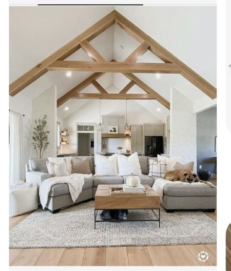 Stained Beams Ceiling, Vaulted Ceiling Beams, Cathedral Ceiling Living Room, Stained Beam, Exposed Trusses, Exposed Beams Ceiling, Vaulted Ceiling Living Room, Roof Beam, Faux Beams