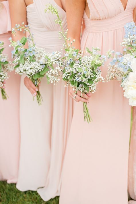 simple baby's breath bridesmaids bouquets for Lancaster wedding day photographed by Renee Nicolo Photography #reneenicolophotography #reneenicolobrides #paweddingphotographer #barnatsilverstone @barnatsilverstone Small White Bridesmaid Bouquet Simple, Bridesmaid Simple Bouquet, Bride And Bridesmaids Bouquets, Simple Bridesmaid Bouquets Boho, Bridesmaids Bouquets Simple, Simple Bridesmaids Bouquets, Bridesmaid Flowers Simple, Baby's Breath Bridesmaid Bouquet, Babys Breath Bouquets