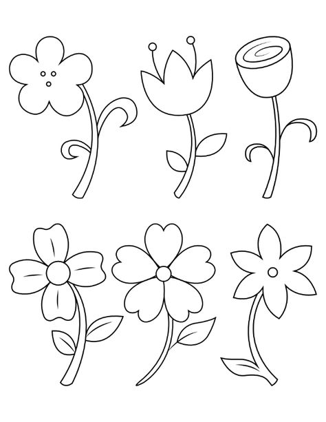 Printable Easy Flower Coloring Page May Coloring Sheets, Small Coloring Pages, Simple Flower Coloring Pages, Wildflower Template, Simple Flower Coloring, Coloring Pages Simple, Floral Doodles, Flower Stencils, Printable Flower Coloring Pages