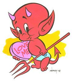 ' Hot Stuff Valentine, Valentines Cartoons Drawings, Valentine Cartoon Drawings, Valentines Day Characters, Hot Stuff Devil Tattoo, Hot Stuff Tattoo, Hot Stuff The Little Devil, Devil Cartoon, Angel Y Diablo