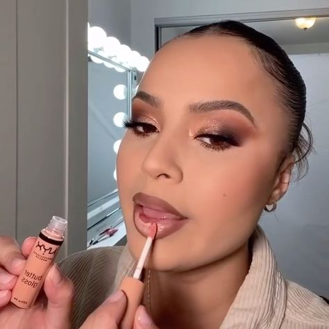 NYX Professional Makeup on Instagram: “When in doubt, throw on a glossy nude lip 💋 @leesondra_ wears a failproof combo: Slip Lip Pencil in 'Nude Truffle' + Butter Gloss in…” Nyx Nude Truffle Lip Liner, Nyx Lip Pencil, Butter Gloss, Truffle Butter, Lip Combo, Nude Lip, Nyx Professional Makeup, Lip Pencil, Nude Color