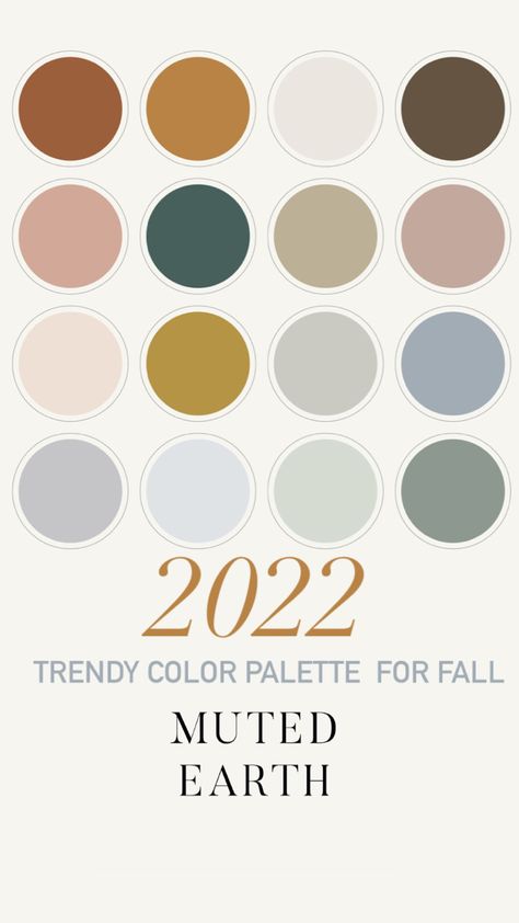 Muted earthy tones for 2022 fall season Aesthetic Color Palettes Earth Tones, Earthy Tones For Bedroom, Muted Color Home Decor, Muted Earth Tone Bedroom, Earthy Tones Living Room Cozy, Muted Colorful Aesthetic, Modern Earthy Bedroom Paint Colors, Neutral Earth Tone Living Room, Soft Earth Tones Colour Palettes