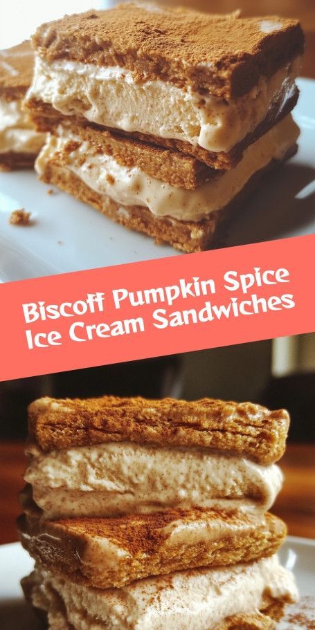 Biscoff Ice Cream Sandwiches with Pumpkin Spice: A Perfect Fall Treat Indulge in the ultimate autumn dessert with Biscoff Ice Cream Sandwiches infused with pumpkin spice. This homemade treat combines the creamy richness of ice cream with the warm spices of fall, nestled between two Biscoff cookies. Easy to make and irresistibly delicious, these sandwiches are ideal for a cozy October day. Perfect for dessert lovers who savor the essence of autumn flavors! Biscoff Ice Cream, Ice Cream Sandwich Dessert, Cozy October, Pumpkin Spice Ice Cream, Autumn Dessert, Pumpkin Ice Cream, Ice Cream Cookie Sandwich, Biscoff Cookies, Ice Cream Sandwiches