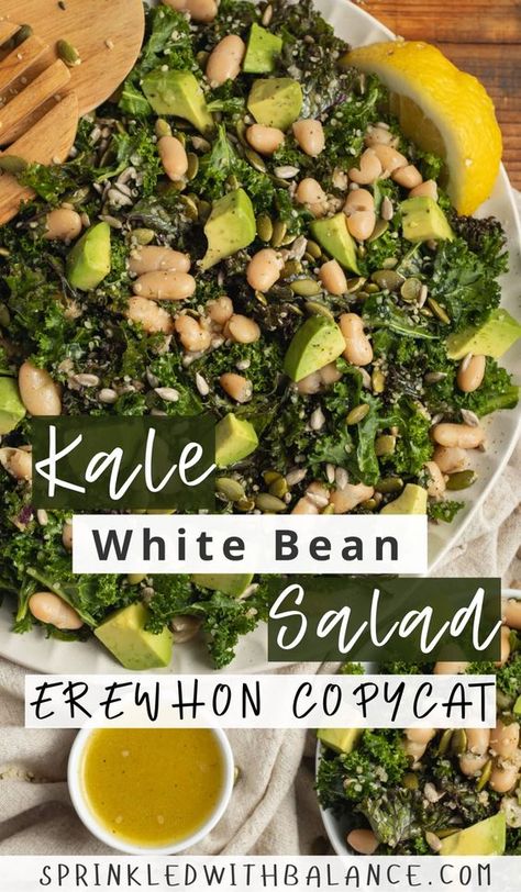 Kale White Bean Salad #kalesalad #copycatrecipe #erewhonrecipe Kale White Bean Salad, Kale Salad Dressing, Warm Kale Salad, Kale White Bean, White Bean Salad Recipes, Bean Salad Healthy, Bacon Egg Salad, Garlic Kale, Shakshuka Recipes