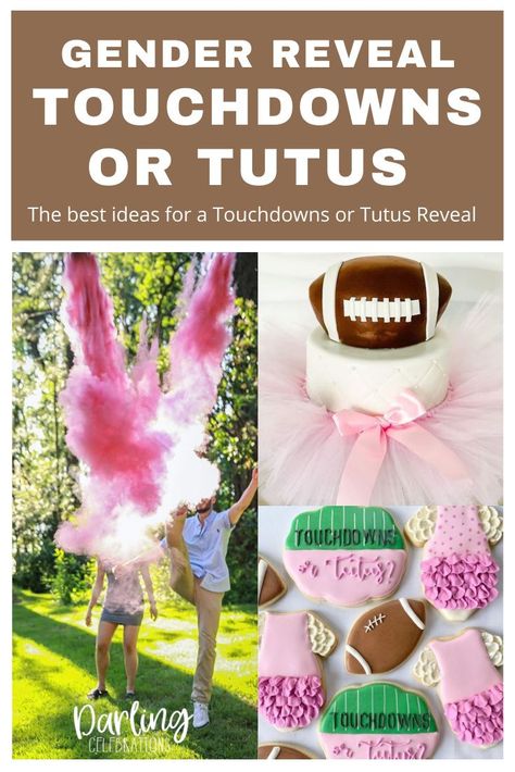 Tailgate Gender Reveal Party, Touchdowns Or Tutus Gender Reveal Decorations, Football Theme Gender Reveal, Gender Reveal Football And Tutus, Touchdown And Tutus Gender Reveal, Gender Reveal Ideas Touchdown Or Tutus, Touchdown Or Tutu Gender Reveal, Tutus Or Touchdowns Gender Reveal, Baby Reveal Party Games