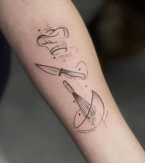 Pastry Tattoo, Cooking Tattoo, Baker Tattoo, Culinary Tattoos, 30 Tattoo, Chef Tattoo, Matching Tats, Knife Tattoo, Forarm Tattoos