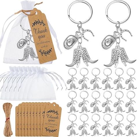 Amazon.com: 151 Pcs Cowboy Western Party Favors Cowboy Keychain Western Keychain Cowboy Hat Boot Horse Shoe Keyring with Organza Bags Thank You Tags and Rope for Guests Engagement Western Party Favor Supplies : Clothing, Shoes & Jewelry Cowboy Wedding Theme, Keychain Western, Tractor Party Favors, Western Party Favors, Cowboy Party Favors, Nautical Party Favors, Western Keychain, Country Western Parties, Country Themed Parties